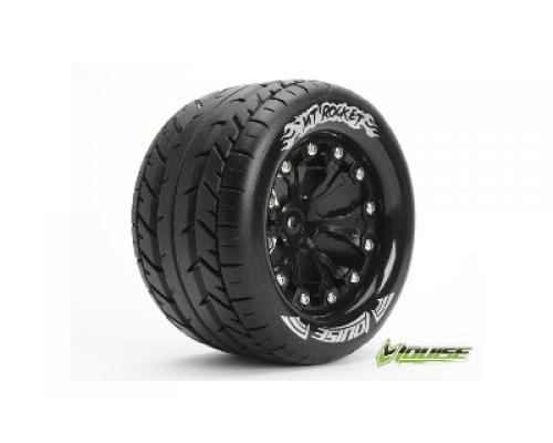 MT-ROCKET - 1-10 Monster Truck Banden Set - Verlijmd op velg - Soft - 2.8\" Velgen Zwart