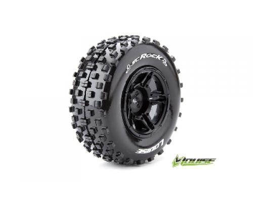 SC-ROCK - 1-10 Short Course Banden Set - Verlijmd op velg - Soft - Velgen Zwart - LOSI T