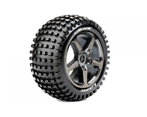 T-ROCK - 1-8 Truggy Banden Set - Verlijmd op velg - Soft - Spaakvelgen Zwart Chroom - 0-