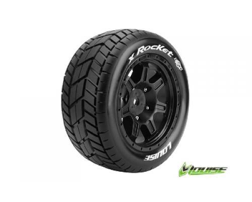 X-ROCKET - X-Maxx Banden Set - Verlijmd op Velg - SPORT - Velgen Zwart - Hex 24mm - 1 Pa