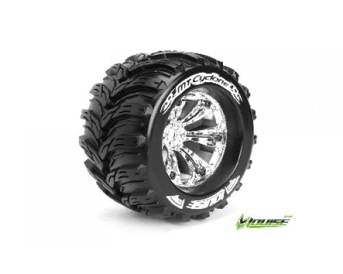 MT-CYCLONE - 1-8 Monster Truck Banden Set - Verlijmd op velg - Medium - 3.8\" Velgen Chro