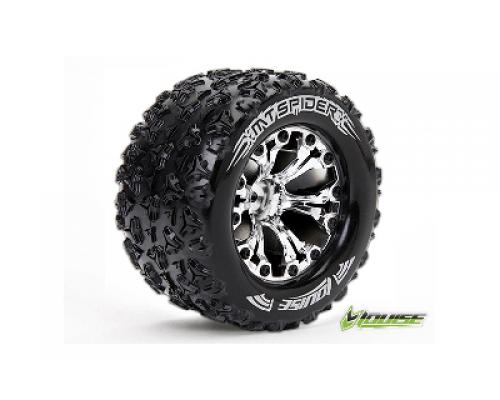 MT-SPIDER - 1-10 Monster Truck Banden Set - Verlijmd op velg - Soft - 2.8\" Velgen Chroom