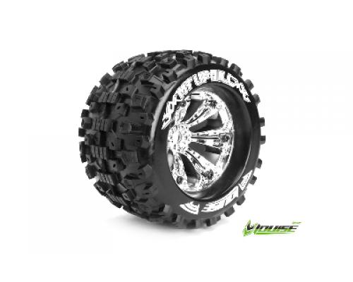 MT-UPHILL - 1-8 Monster Truck Banden Set - Verlijmd op velg - Medium - 3.8\" Velgen Chroo