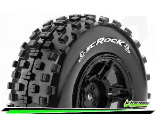 SC-ROCK - 1-10 Short Course Bandenset - Gemonteerd - Soft - Velgen Zwart - Zeskant 12mm - SLASH 2WD 