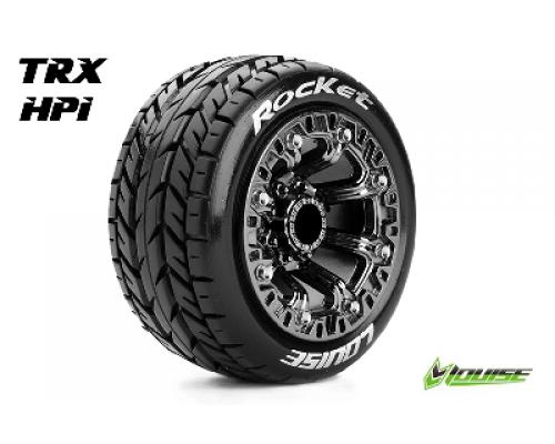 ST-ROCKET - 1-16 Truck Banden Set - Verlijmd op velg - Soft - 2.2\" Velgen Zwart Chroom -