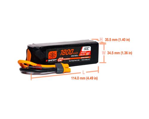 Spektrum 1800mAh 22.2V 6S 50C Smart G2 LiPo Battery: IC3