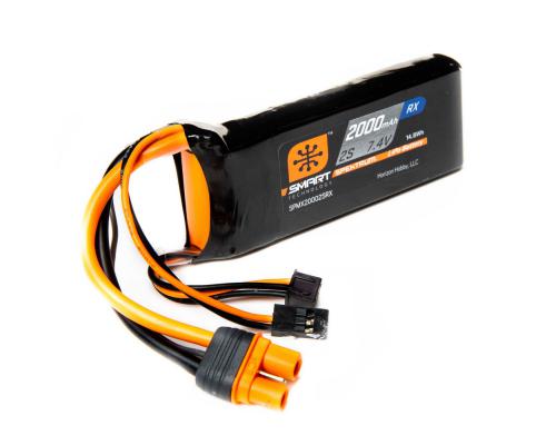 2000mAh 2S 7.4V Smart LiPo Receiver Pack: IC3 & Servo Connector (SPMX20002SRX)