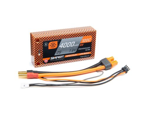 4000mAh 2S 7.6V 100C Smart HV LiPo Battery, Hardcase 5mm Tubes (SPMX40002S100HT)