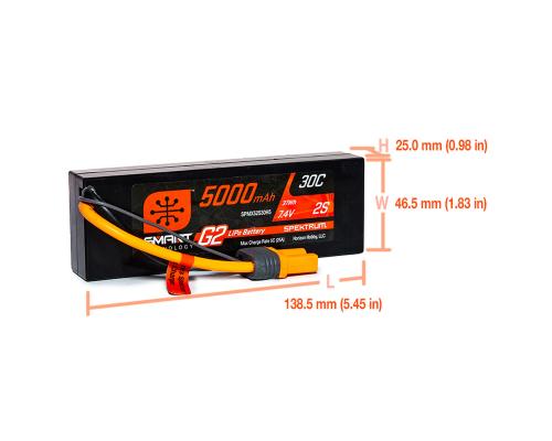 5000mAh 7.4V 2S 30C Smart G2 Hardcase LiPo Battery: IC5