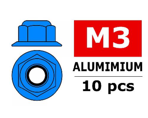 Aluminium zelfborgende zeskantmoer met flens - M3 - Kleur naar keuze - 10 st