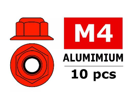 Aluminium zelfborgende zeskantmoer met flens - M4 - Kleur naar keuze - 10 st