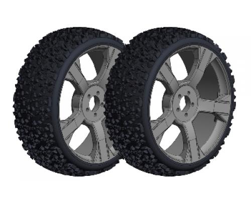 C-00180-376 Off-Road 1/8 Buggy Tires - Ninja - Low Profile - Glued on Black Rims - 1 pair