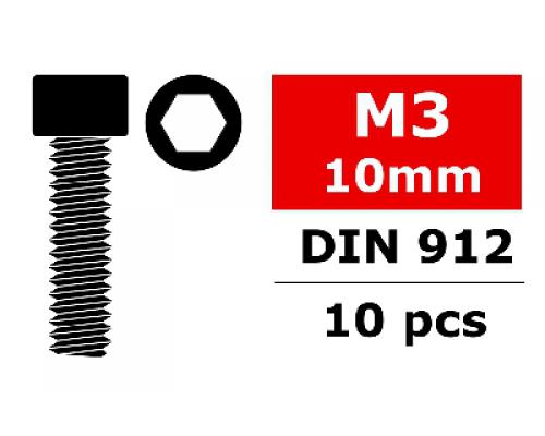 C-30002 Team Corally - Staal schroeven M3 x 10mm - Cilinderkop binnenzeskant - 10 st