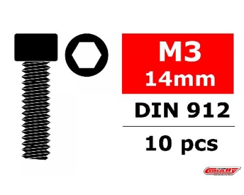 C-3001-30-14 Team Corally - Staal schroeven M3 x 14mm - Cilinderkop binnenzeskant - 10 st