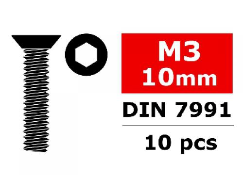 C-30052 Team Corally - Staal schroeven M3 x 10mm - Verzonkenkop binnenzeskant - 10 st