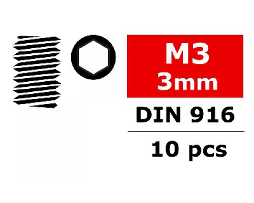 C-30150 Team Corally - Staal stelschroeven M3 x 3mm - Binnenzeskant - 10 st