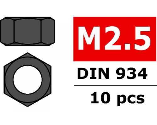 Staal zeskantmoer M2.5 - Zwart - 10 st