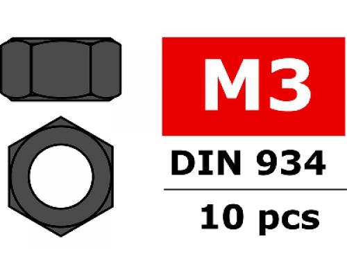 Staal zeskantmoer M3 - Zwart - 10 st