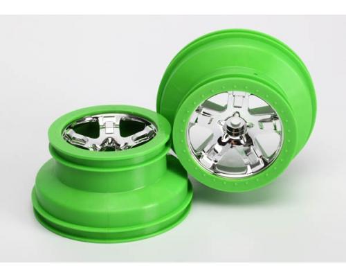 Traxxas TRX5866 Wielen, SCT, chroom, groene beadlock stijl