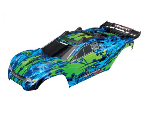 Traxxas TRX6717G Body, Rustler 4X4 VXL, groen / venster, grill, lichten decals (geassembleerd met vo