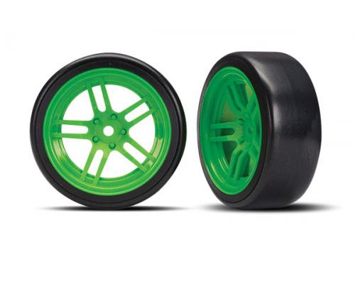 Traxxas TRX8376G Drift Banden op Velgen gelijmd Split-Spoke Velgen groen voor