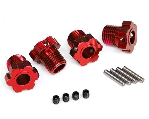 Traxxas TRX8654R Wielnaven, spievertanding, 17 mm (rood geanodiseerd) (4) / 4x5 GS (4), 3x14 mm pen