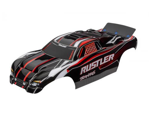 Traxxas TRX3750 Body, Rustler (past ook op Rustler VXL), rood en zwart (geverfd, emblemen aangebrach