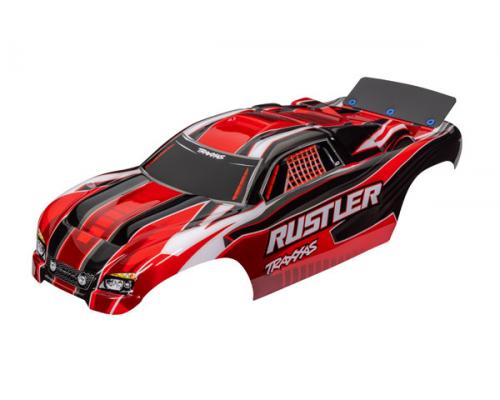 Traxxas TRX3750R Body, Rustler (past ook op Rustler VXL), rood (geverfd, emblemen aangebracht, geass