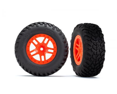 Traxxas TRX5892 Banden en wielen, geassembleerd, gelijmd (SCT Split-Spoke oranje wielen, SCT off-roa