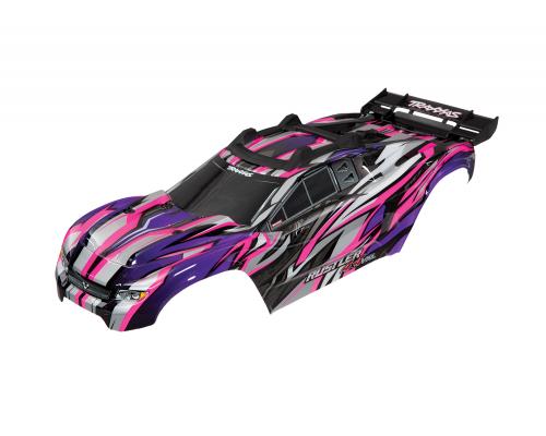 Traxxas TRX6717P Body, Rustler 4X4 VXL, pink / venster, grill, lichten decals (geassembleerd met voo