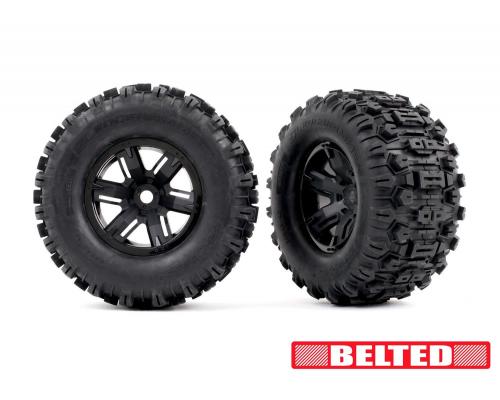 Traxxas TRX7871 Tires & wheels, assembled, glued (X-Maxx black wheels, Sledgehammer belted tires, du