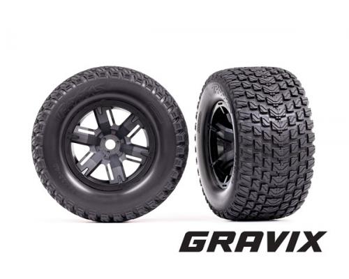 Traxxas TRX7877 Banden & wielen, gemonteerd, gelijmd (X-Maxx zwarte wielen, Gravix-banden, schuimrub