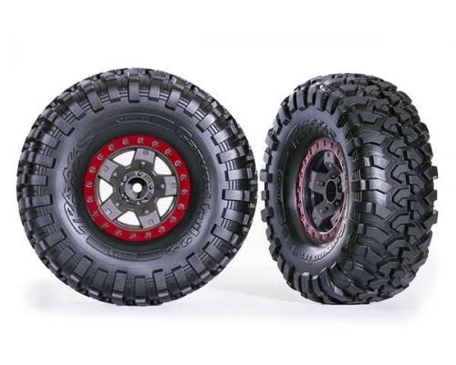 Traxxas TRX8181-RED BANDEN EN WIELEN, GEMONTEERD, GEGELIJMD (TRX-4 SPORT 2.2\' GRIJS, RODE BEADLOCK S