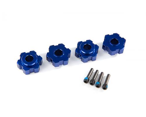 Traxxas TRX8956X Wielnaven, zeskant, aluminium (blauw geanodiseerd) (4) / 4x13 mm schroefpennen (4)
