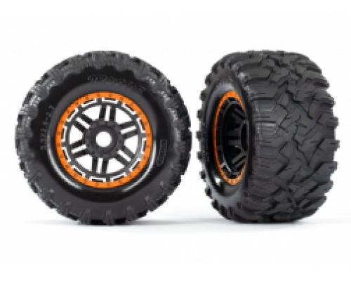 Traxxas TRX8972T Banden en wielen, gemonteerd, gelijmd (zwart, oranje beadlock-achtige wielen, Maxx