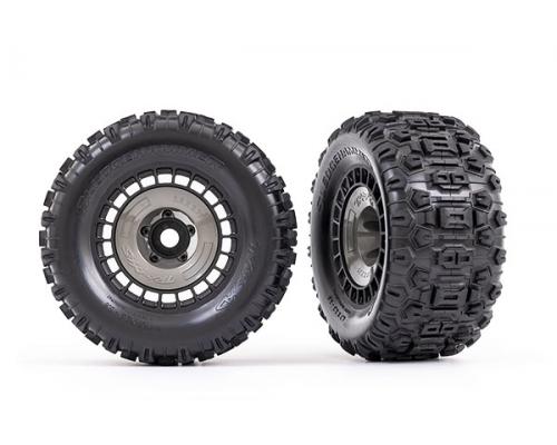Traxxas TRX9572 Banden en wielen, gemonteerd, gelijmd (3,8\" zwarte wielen, grijze wieldoppen, Sledge