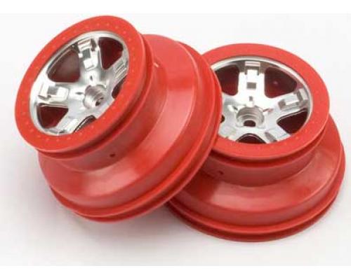 Traxxas TRX5874A Wielen, SCT gesatineerd chroom, rood beadlock stijl